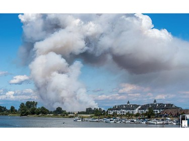 The Burns Bog wildfire photographed from near the George Massey Tunnel.