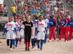 The Cuban softball team at the women's world championship at Softball City in Surrey.