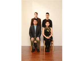 Ga Ting cast, clockwise, from left, Brian J Sutton, David Ng (the dead son, not in play), Alannah Ong  and B.C. Lee.