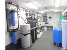 Treatment options inside the mobile water lab include cartridge filters, ion exchange filters and active carbon, which combine to remove organics, colour or hardness. UV filters neutralize pathogens.