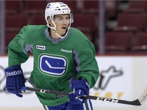 Anton Rodin practices with the Canucks.