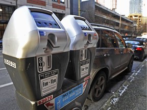 Credit card-accepting parking meters on Beatty Street Thursday, January 19, 2012 in Vancouver, B.C.