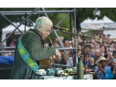 Like an evolutionary Christian, Bruce Cockburn constantly stresses how sacredness can be found in change, even in the death that Christians mourn on Good Friday. “Everything is motion / to the motion be true,” he sings in The Gift. Photo: Performing at Vancouver Folk Festival in 2016.