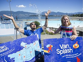 Dave Hutch (and Sarah Kirby-Yung had some fun and stayed cool while promoting the Vancouver park board plan for pop-up pools.