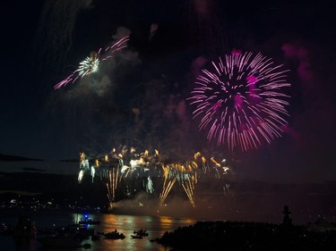 The fireworks display from Team USA Disney at the Honda Celebration of Light in English Bay, Vancouver, July 30 2016.