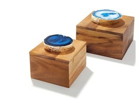 Wood, azure and gold are combined in these Bosque boxes by Anna New York for RabLabs.