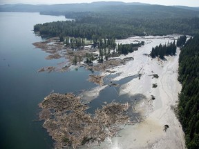 Contents from a tailings pond is pictured going down the Hazeltine Creek into Quesnel Lake.