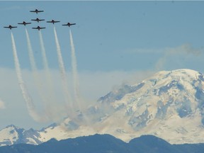 Canadian Forces Snowbirds perform at the 2016 Abbotsford Airshow Sunday August 14, 2016.