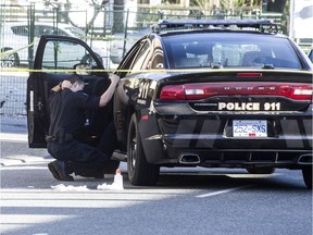 Shooting at Gore and Hastings  in Vancouver, B.C., on April 9, 2015. Police talk to witness.