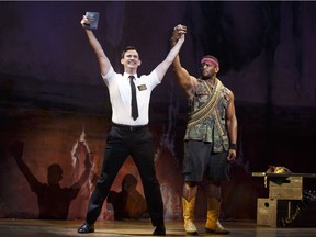 Ryan Bondy and David Aron Damane star in The Book of Mormon, which runs from Aug. 23 to Sept 4 at the Queen Elizabeth Theatre. Photo courtesy of Joan Marcus.