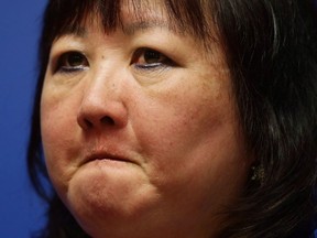 Amanda Todd's mother Carol Todd attends an RCMP news conference in Surrey on April 17, 2014. Carol says 'It's just another form of victimization' now that an Internet meme referencing the new Suicide Squad movie includes a photo of her daughter.