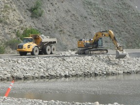 Construction at the Site C dam is well underway. This crew is working on River Rd. to support shoreline structures earlier this summer.