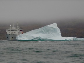 Returning to the Akademik Sergey Vavilov after seeing polar bears, we dodged around a few icebergs including this one, which wasn't nearly as close to the 110-metre ship as it appears.