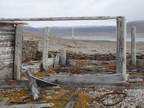 The remnants of Northumberland House, which was built and provisioned in 1852-53 in the hope that Sir John Franklin, his ships and crew might return. The bay is where Franklin's ships, Erebus and Terror, were iced in during their first winter of 1845-46.