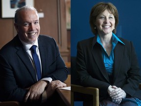 B.C. NDP leader John Horgan (left) started his working career as a newspaper carrier, while Premier Christy Clark’s first vocational calling card was as a dishwasher / fry cook.