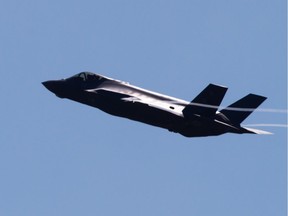 An F-35A fighter aircraft is flown by Lt-Col. Curtis Pitts, of the U.S. Air Force 419th Fighter Wing, during a flypast before landing at Abbotsford International Airport for the Abbotsford International Airshow, in Abbotsford, B.C., on Thursday August 11, 2016. Two of fighter jets will be on display during the airshow that runs from Friday to Sunday.