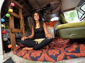 Luna in the living room of her 1980 Dodge Ram that she’s renting out on AirBnB. The camper van, in Kitsilano, will set you back as little as $50 a night, plus a $7 service charge.