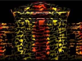 Rendering from Eric Metcalfe's projection for the 2016 Facade Festival at the Vancouver Art Gallery. The festival is organized by the Burrard Arts Foundation.