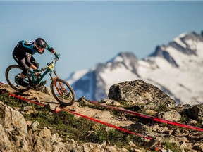 Richie Rude, 21, crests the iconic Top of the World trail, for a second place finish in the SRAM Canadian Open Enduro during Crankworx in Whistler.