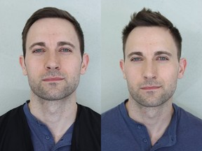 Russell Thomas, a 31-year-old actor. Before and after (right).