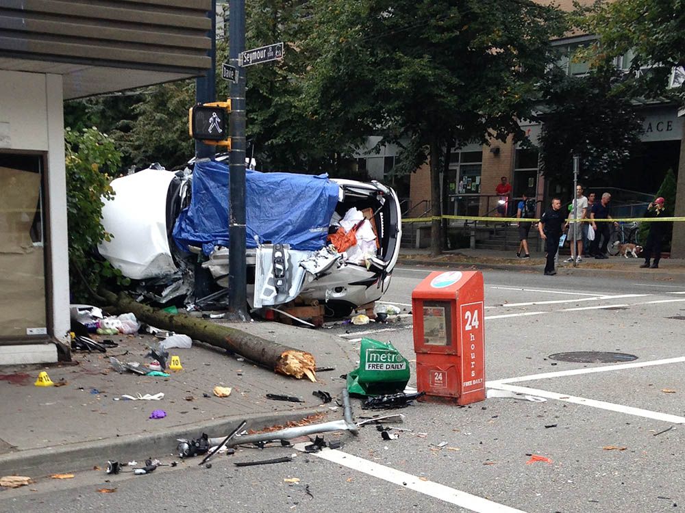 Two dead, three hurt after 'horrific' car crash in downtown Vancouver