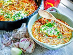 Sopa de Ajo, pictured with Italian porcelain garlic.