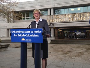 Attorney General Suzanne Anton, pictured at a court expansion announcement in 2015, last spring produced a specialized courts strategy that lays down criteria for approving such courts in future.