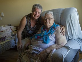 Surrey, BC: AUGUST 11, 2016 -- Monica Burrell with her 87-year-old mother Hilda Casey at the Rosemary Heights Seniors Village in Surrey, BC Thursday, August 11, 2016. Burrell is upset about the the staffing levels as prescribed by Fraser Health.