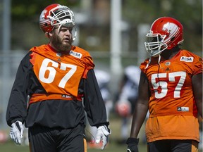 Surrey, BC: AUGUST 16, 2016 -- BC Lions at team practice in Surrey, BC Tuesday, August 16, 2016. Pictured is Hunter Steward (#67).