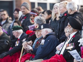 Veterans wait for the start of the Remembrance Day Ceremony in Surrey.