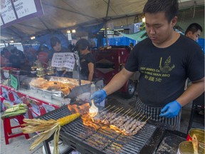 Satay on the grill at the TaiwanFest in Vancouver in 2014.