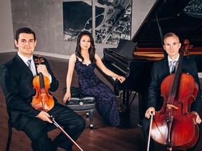 The Koerner Piano Trio: Nicholas Wright, violin; Amanda Chan, piano; and Joseph Elworthy, cello (left to right). ‘The difficulty is finding the right ensemble partners, and we are all department heads and also friends, which makes finding rehearsal time together easier,’ Chan says of their collaboration.