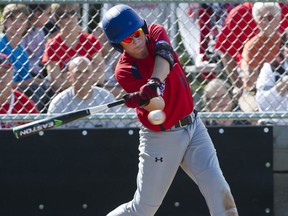 Liam MacLean batting against Diamond Baseball Academy on Wednesday in the Canadian Little League Championship.