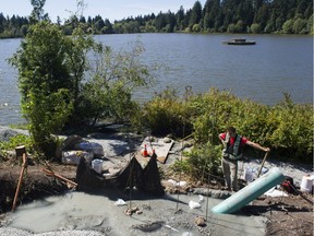 A major water main between Lost Lagoon and the Stanley Park Causeway has sprung a leak.