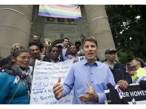 Mayor Gregor Robertson speaks outside of Carnegie Centre after meeting with Downtown Eastside community groups and tent city residents about the city's lack of affordable housing.