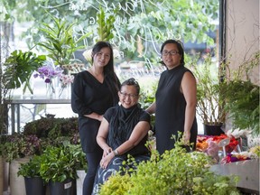 From left, floral artists Amy Hu, Hitomi Gilliam and Gloria Henry will be designing pieces for Babylon.