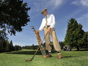 Mike Riste, volunteer historian at BC Golf House Society, wears early 1900 golf clothing, similar to what 1904 gold medal Olympian golfer George Lyon would have worn.
