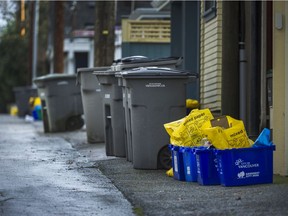 Garbage and recycling bins in Vancouver.
