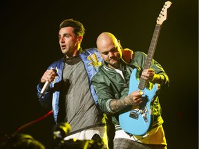 VANCOUVER May 20 2016. Lead singer Jacob Hoggard ( L ) and lead Guitarist David Rosin for  the pop rock band Hedley in concert at Rogers Arena , May 20 2016. ( Gerry Kahrmann  /  PNG staff photo)   ( For Prov / Sun Entertainment ) 00043202B Story by Franois Marchand [PNG Merlin Archive]