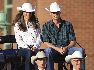 The Duke and Duchess of Cambridge arrive cowboy style on a stagecoach at the Calgary Stampede, during their last visit to Canada in 2011 — their first official royal visit abroad following their wedding.