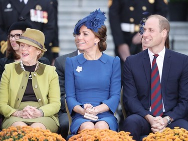 VICTORIA, BC - SEPTEMBER 24:  Her Excellency Sharon Johnston, Catherine, Duchess of Cambridge and Prince William, Duke of Cambridge attend the Official Welcome Ceremony for the Royal Tour at the British Columbia Legislature on September 24, 2016 in Victoria, Canada.  Prince William, Duke of Cambridge, Catherine, Duchess of Cambridge, Prince George and Princess Charlotte are visiting Canada as part of an eight day visit to the country taking in areas such as Bella Bella, Whitehorse and Kelowna.
