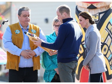 Catherine, Duchess of Cambridge and Prince William, Duke of Cambridge watch a cultural welcome in Carcross during the Royal Tour of Canada on September 28, 2016 in Carcross, Canada. Prince William, Duke of Cambridge, Catherine, Duchess of Cambridge, Prince George and Princess Charlotte are visiting Canada as part of an eight day visit to the country taking in areas such as Bella Bella, Whitehorse and Kelowna