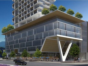 A digital rendering of a proposed 50-storey education centre in Surrey City Centre on the former Stardust roller rink site.