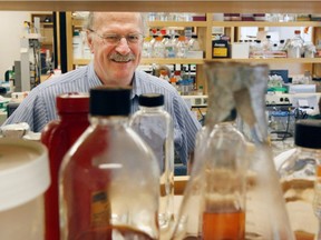 Bob Hancock in his lab at UBC. Hancock is researching the effectiveness of a peptide in tackling bacterial infections.