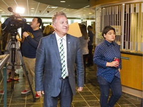 Vancouver School Board Chair Mike Lombardi arrives at a board meeting last spring.