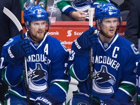 ‘If this tournament would have been on big (international) ice, I don’t think it would have helped us a whole lot,’ Daniel Sedin (left) says of this month’s World Cup. ‘But since it’s in NHL-size rinks, it’s going to be a big help.’ Daniel and Henrik Sedin turn 36 on Sept. 26.