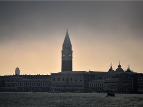 Fog falls on Venice's laguna on May 5, 2015 during the press day of the 56th International Art Exhibition (Biennale d'Arte) titled "All the Worlds Futures".