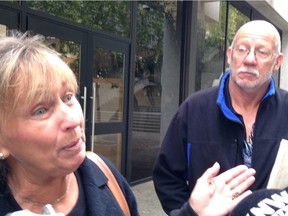 Rosemarie Surakka and Mark Surakka speak to reporters after Thomas Robert Bruce Holden pleaded guilty to conspiracy to commit murder in connection with the 2008 deaths of Guthrie McKay and Lisa Dudley. Dudley was Rosemarie's daughter and Mark's stepdaughter.