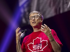 Philanthropist Bill Gates looks on during the Global Citizen Concert to End AIDS, Tuberculosis and Malaria, in Montreal on Saturday, September 17, 2016.
