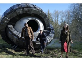 Timeless on NBC stars, left to right, Malcolm Barnett, Matt Lanter and Abigail Spencer. The series is filmed in Vancouver.